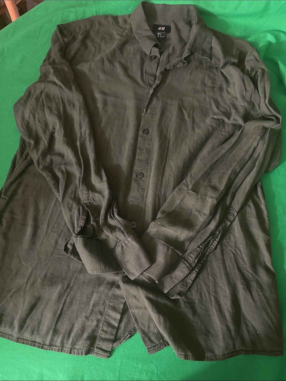 H&M Dark Olive Green Long-Sleeve Button Shirt
